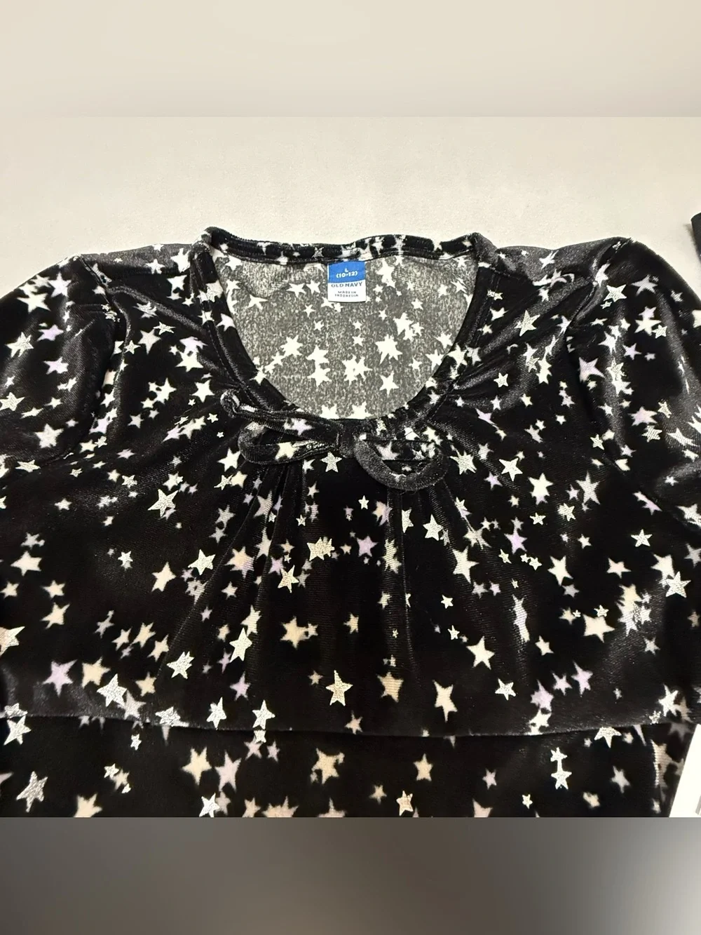 Old navy Girls' Black Star velvet Print Long-Sleeve Dress size L 10-12 NWT